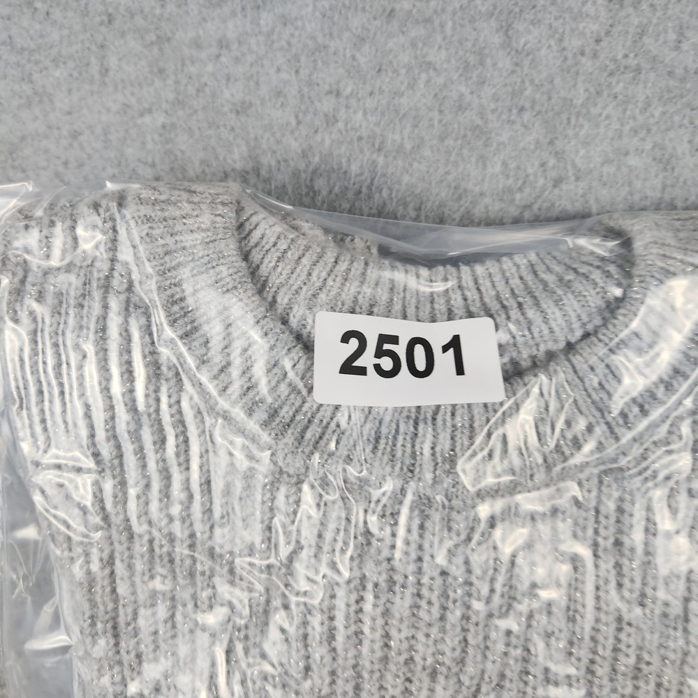 SO Sweater Girls L 10/12 Gray Shimmer Ribbed Knit Long Sleeve Crew Neck Pullover - Picture 8 of 8